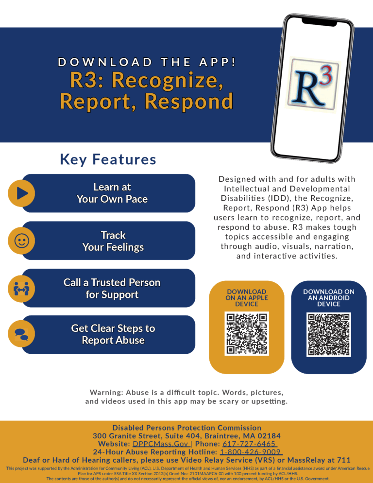 This is a clickable image which includes information promoting the R3 app. Click to open the full flyer.